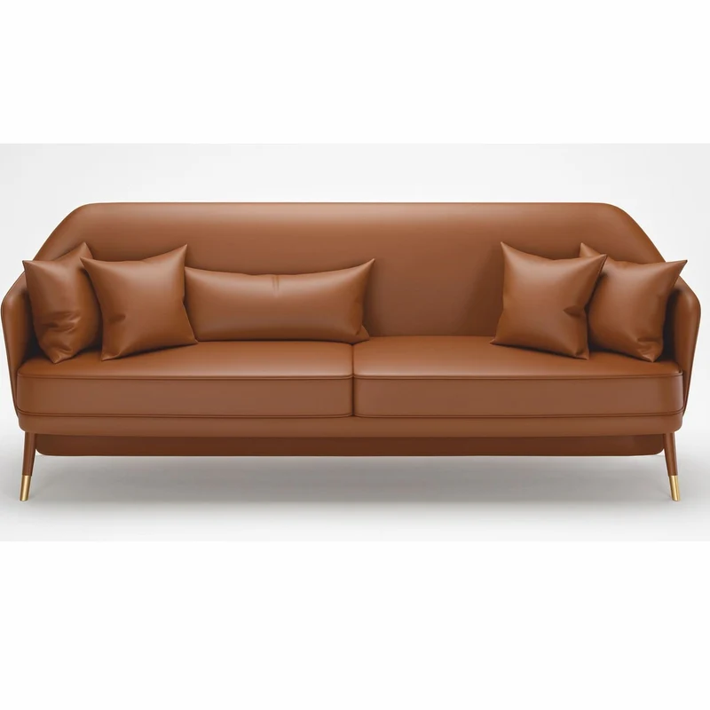 Casa Padrino Luxus Echtleder Sofa Braun / Messing 250 cm - Luxus Hotel Möbel