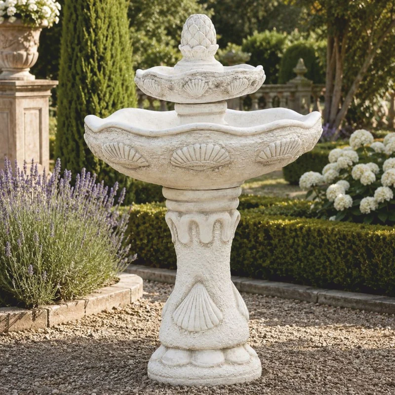 Casa Padrino Barock Springbrunnen Weiß Ø 57 x H. 100 cm - Prunkvoller Gartenbrunnen
