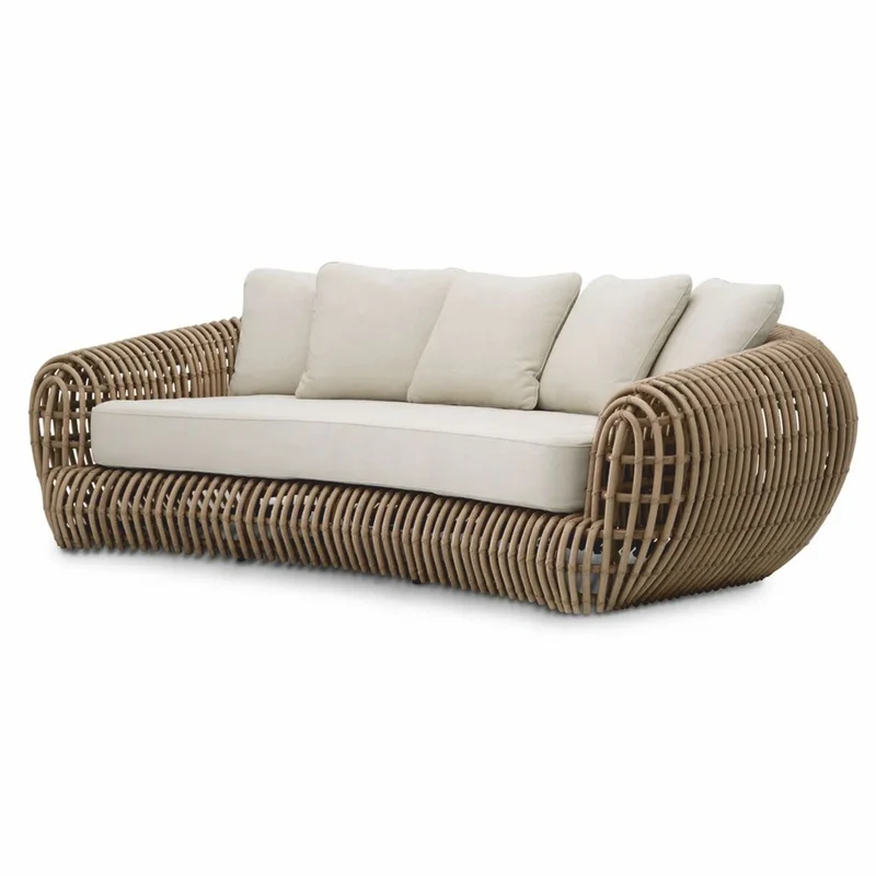 Casa Padrino Luxus Garten Sofa Braun / Sandfarben 229,5 cm - Garten & Hotel Möbel