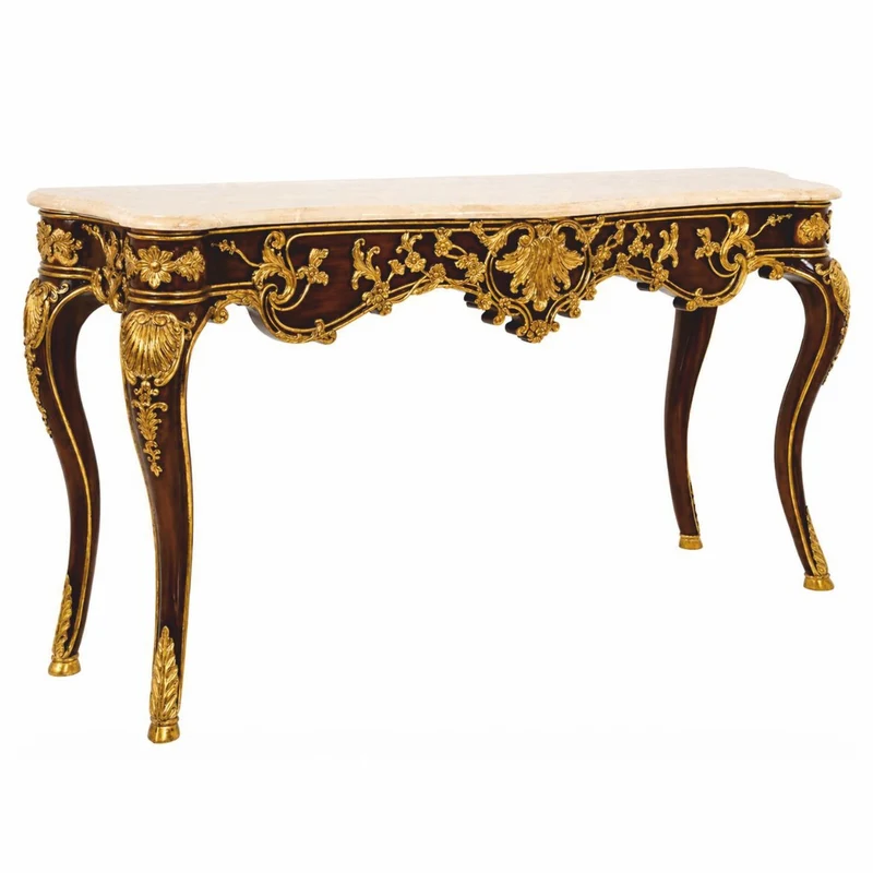 Casa Padrino Luxus Barock Mahagoni Konsole Dunkelbraun / Gold / Creme 155 cm