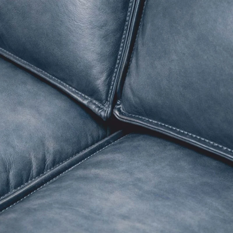Casa Padrino Luxus Leder Sofa Vintage Blau / Schwarz 210 cm - Echtleder Möbel