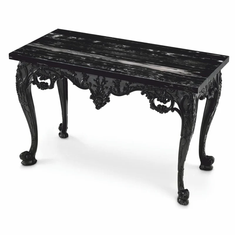 Casa Padrino Luxus Barock Mahagoni Konsole mit Marmorplatte Schwarz 128,5 cm