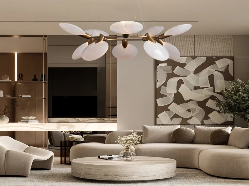 Handgeblazen Glazen Kroonluchter met LED-verlichting Cirkelvormig Design 107cm Diameter Woonkamer Eetkamer | Sansoti