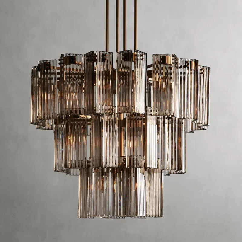 Ronde Kroonluchter Geribbeld Glas Stalen Frame 38-60cm Hanglamp Meerlichts Eetkamer Trap Balzaal Woonkamer | Sansoti