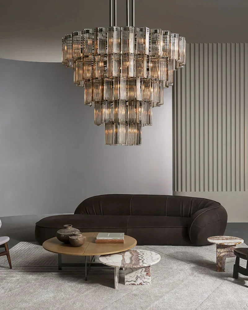 Ronde Kroonluchter Geribbeld Glas Stalen Frame 38-60cm Hanglamp Meerlichts Eetkamer Trap Balzaal Woonkamer | Sansoti