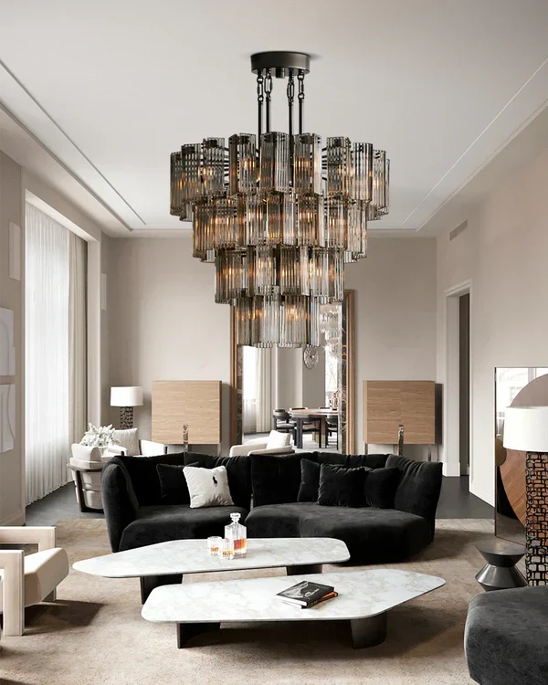Ronde Kroonluchter Geribbeld Glas Stalen Frame 38-60cm Hanglamp Meerlichts Eetkamer Trap Balzaal Woonkamer | Sansoti