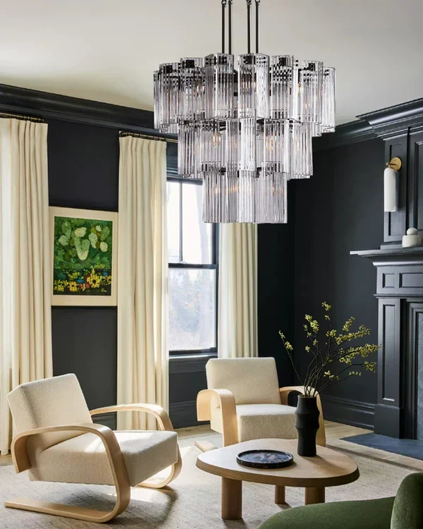 Ronde Kroonluchter Geribbeld Glas Stalen Frame 38-60cm Hanglamp Meerlichts Eetkamer Trap Balzaal Woonkamer | Sansoti