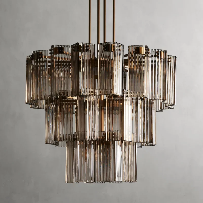 Ronde Kroonluchter Geribbeld Glas Stalen Frame 38-60cm Hanglamp Meerlichts Eetkamer Trap Balzaal Woonkamer | Sansoti