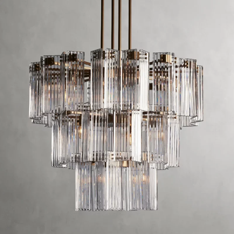 Ronde Kroonluchter Geribbeld Glas Stalen Frame 38-60cm Hanglamp Meerlichts Eetkamer Trap Balzaal Woonkamer | Sansoti
