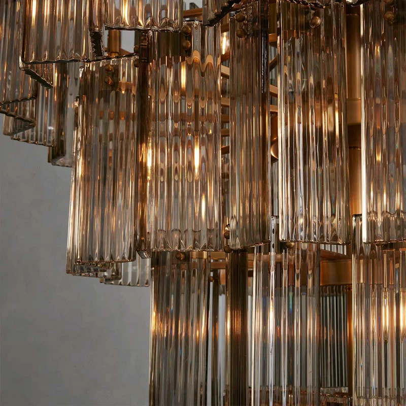 Ronde Kroonluchter Geribbeld Glas Stalen Frame 38-60cm Hanglamp Meerlichts Eetkamer Trap Balzaal Woonkamer | Sansoti