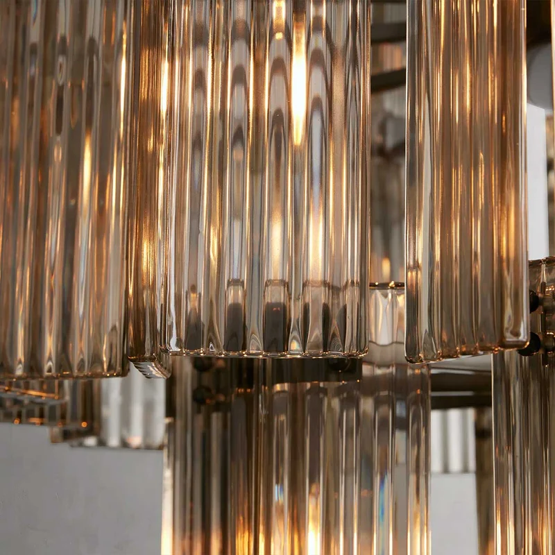 Ronde Kroonluchter Geribbeld Glas Stalen Frame 38-60cm Hanglamp Meerlichts Eetkamer Trap Balzaal Woonkamer | Sansoti