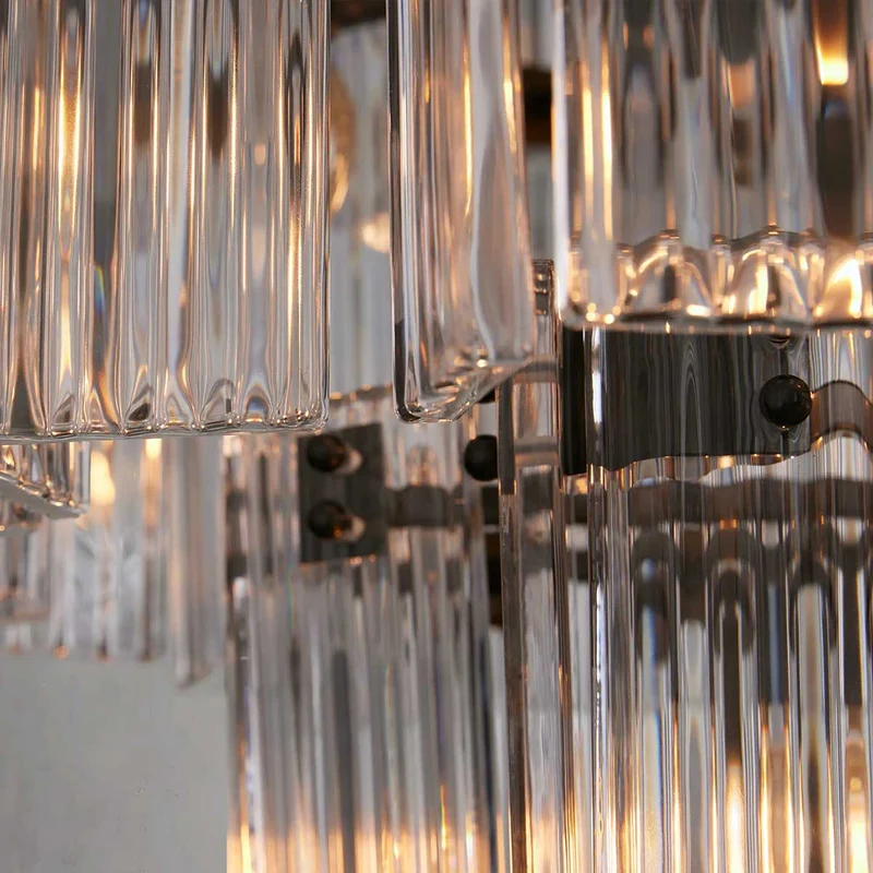 Ronde Kroonluchter Geribbeld Glas Stalen Frame 38-60cm Hanglamp Meerlichts Eetkamer Trap Balzaal Woonkamer | Sansoti
