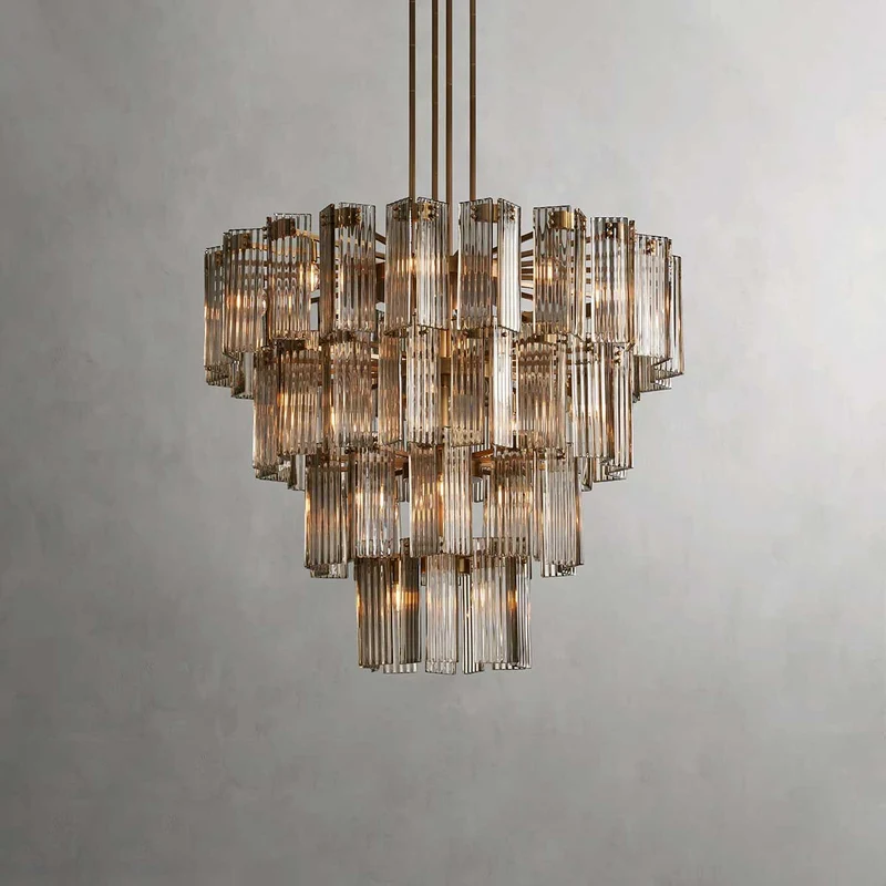 Ronde Kroonluchter Geribbeld Glas Stalen Frame 38-60cm Hanglamp Meerlichts Eetkamer Trap Balzaal Woonkamer | Sansoti
