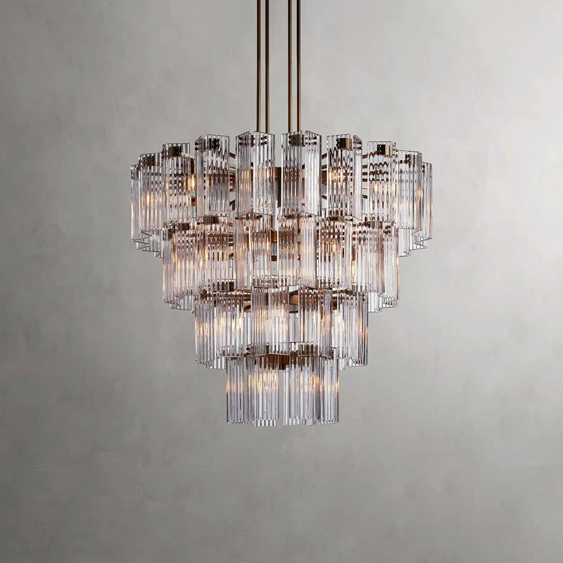 Ronde Kroonluchter Geribbeld Glas Stalen Frame 38-60cm Hanglamp Meerlichts Eetkamer Trap Balzaal Woonkamer | Sansoti