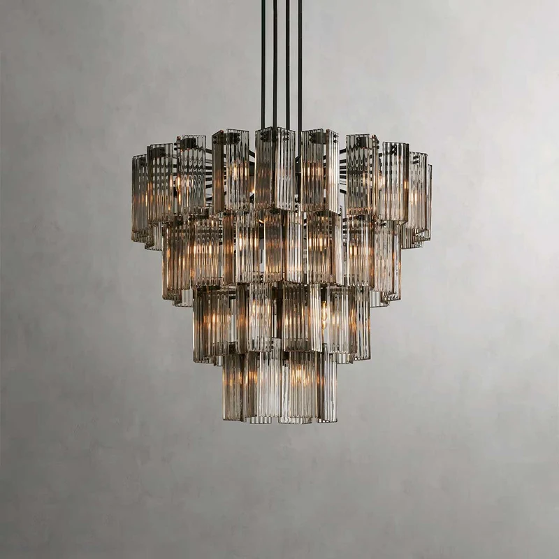 Ronde Kroonluchter Geribbeld Glas Stalen Frame 38-60cm Hanglamp Meerlichts Eetkamer Trap Balzaal Woonkamer | Sansoti