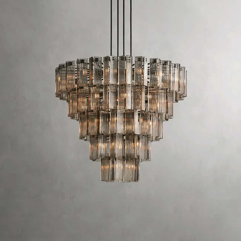 Ronde Kroonluchter Geribbeld Glas Stalen Frame 38-60cm Hanglamp Meerlichts Eetkamer Trap Balzaal Woonkamer | Sansoti