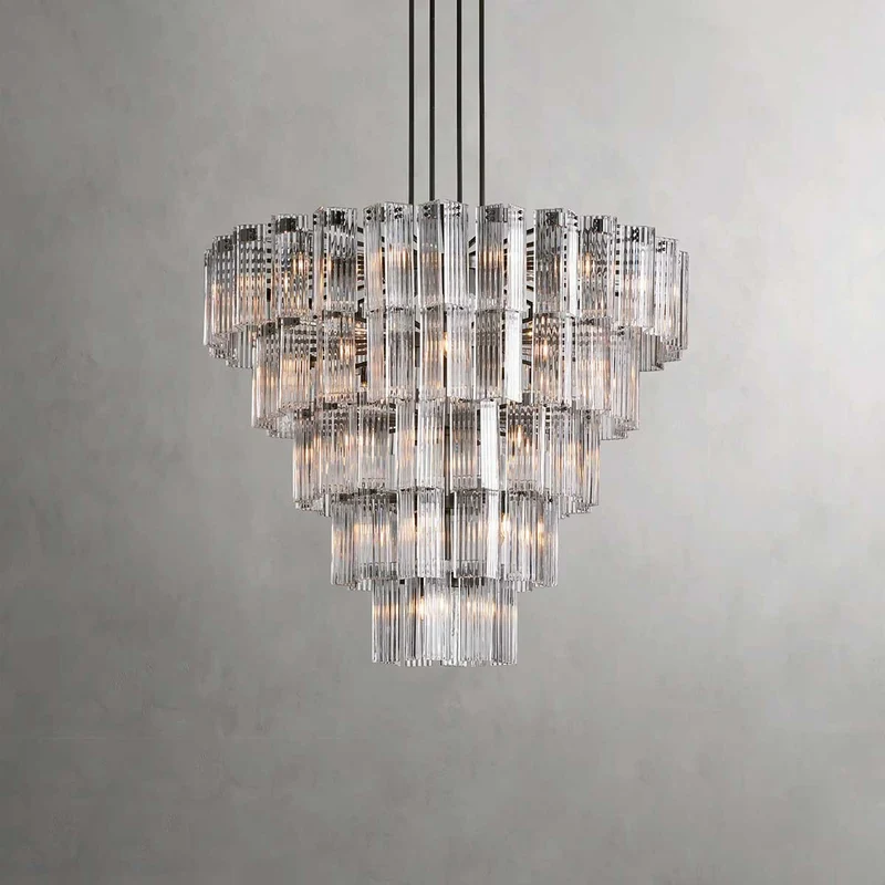 Ronde Kroonluchter Geribbeld Glas Stalen Frame 38-60cm Hanglamp Meerlichts Eetkamer Trap Balzaal Woonkamer | Sansoti