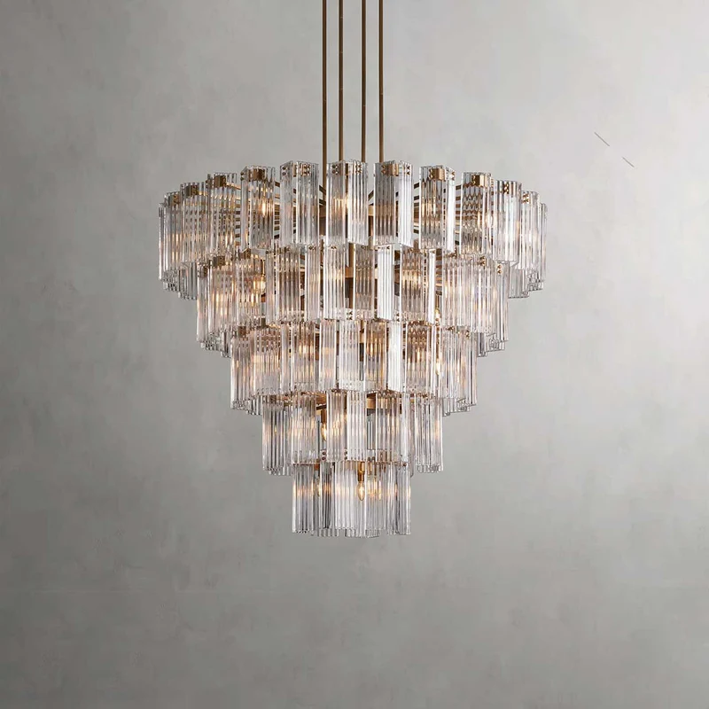Ronde Kroonluchter Geribbeld Glas Stalen Frame 38-60cm Hanglamp Meerlichts Eetkamer Trap Balzaal Woonkamer | Sansoti