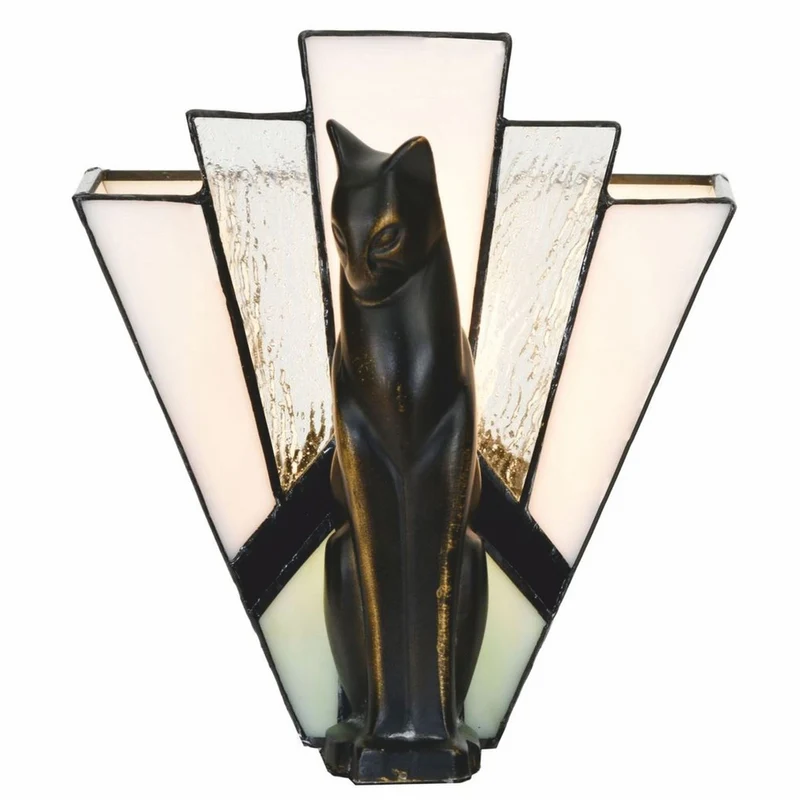 Casa Padrino Art Deco Tiffany Tischleuchte Katze Schwarz / Weiß H. 18,5 cm