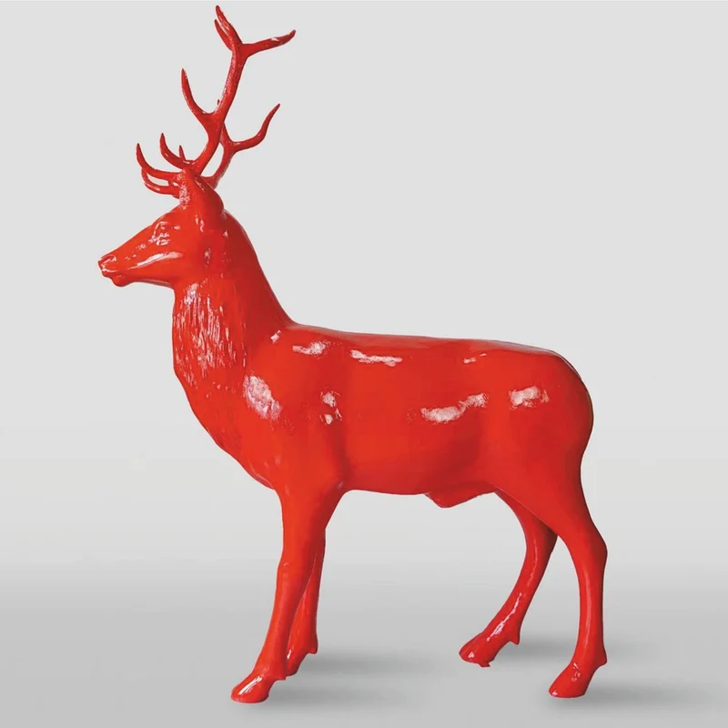 Casa Padrino XXL Deko Skulptur Hirsch Rot 185 x H. 220 cm - Lebensgroße Garten Figur