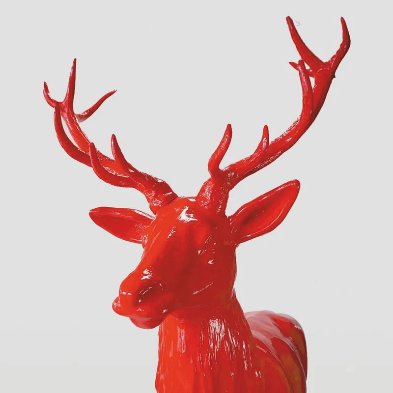 Casa Padrino XXL Deko Skulptur Hirsch Rot 185 x H. 220 cm - Lebensgroße Garten Figur