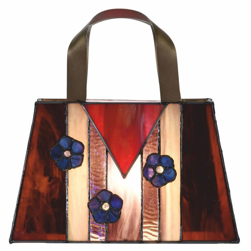 Casa Padrino Art Deco Tiffany Tischleuchte in Handtaschenform Rot / Gelb / Lila 26 cm