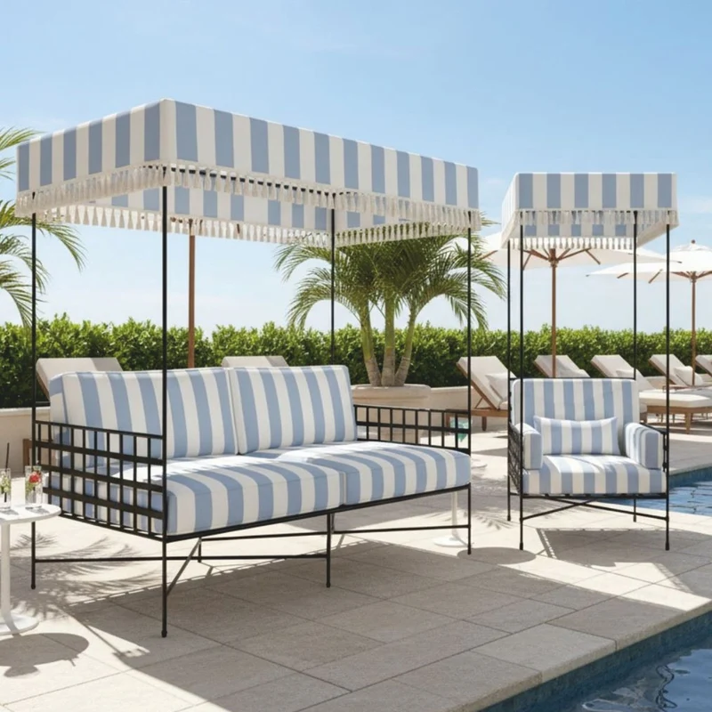 Casa Padrino Luxus Sessel Schwarz / Hellblau / Weiß H. 200 cm - Hotel & Garten Sessel