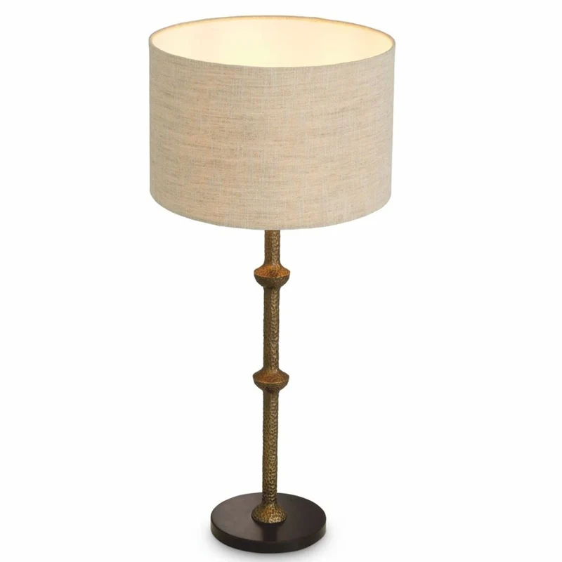 Casa Padrino Luxus Tischleuchte Vintage Messing / Schwarz / Beige H. 85 cm