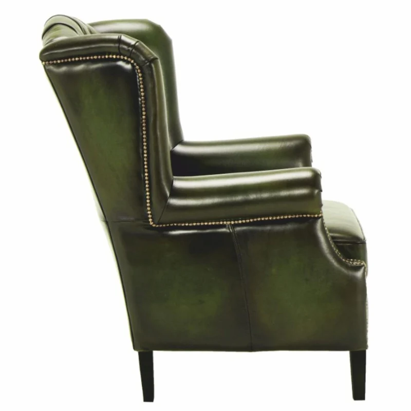 Casa Padrino Luxus Chesterfield Leder Ohrensessel Vintage Moosgrün / Schwarz