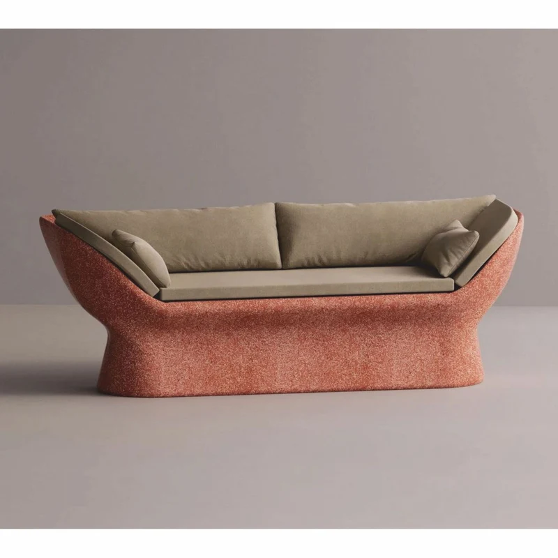 Casa Padrino Luxus Sofa Beige / Rot 200 cm - Wetterfestes Beton Sofa