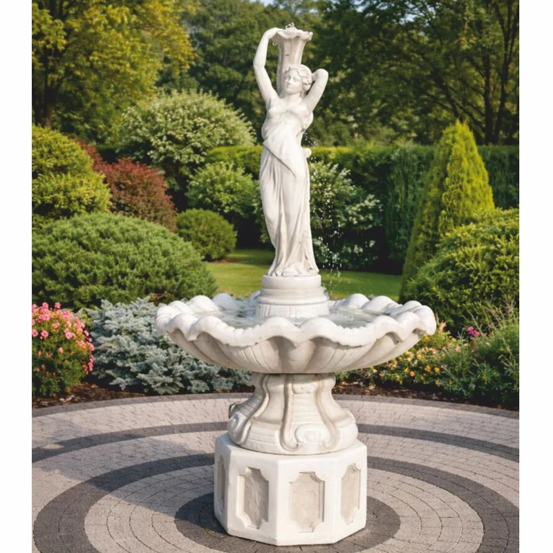 Casa Padrino Barock Springbrunnen Weiß Ø 89 x H. 192 cm - Nostalgischer Gartenbrunnen
