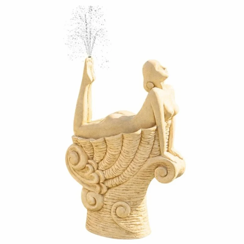 Casa Padrino Jugendstil Wasserspeier Skulptur Frau auf Muschel Sandfarben H. 192 cm