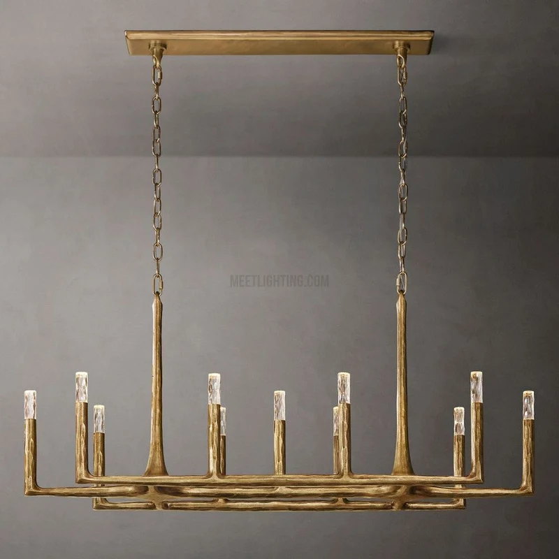 Lineaire Kroonluchter Gesmeed Metaal Glas 137cm 183cm 244cm Messing Brons Tinnen Eethoek Foyer Woonkamer | Sansoti