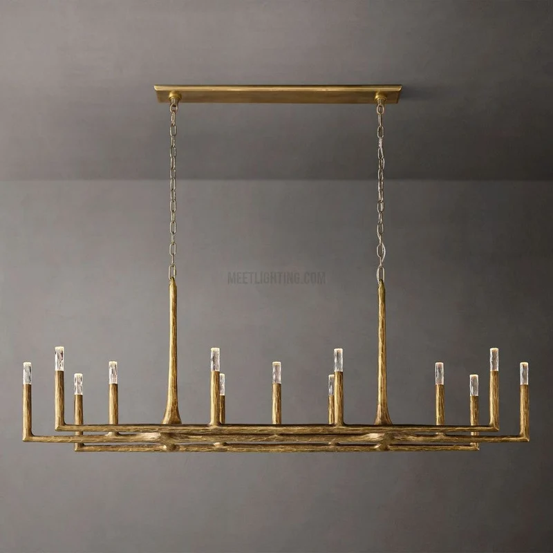 Lineaire Kroonluchter Gesmeed Metaal Glas 137cm 183cm 244cm Messing Brons Tinnen Eethoek Foyer Woonkamer | Sansoti
