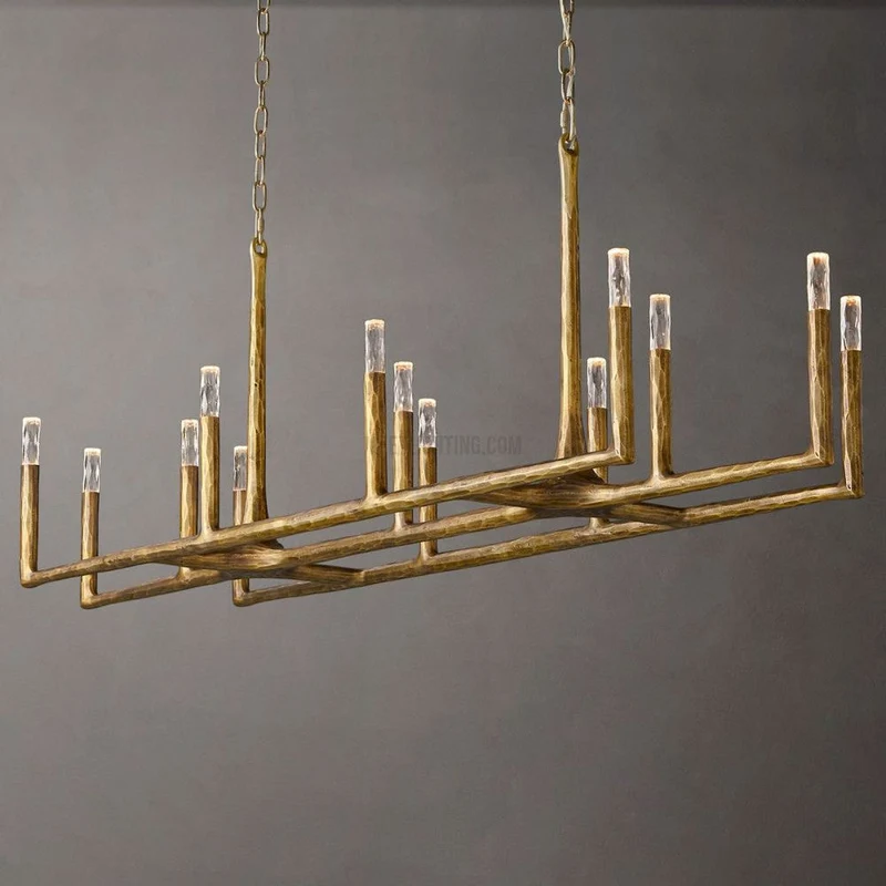 Lineaire Kroonluchter Gesmeed Metaal Glas 137cm 183cm 244cm Messing Brons Tinnen Eethoek Foyer Woonkamer | Sansoti