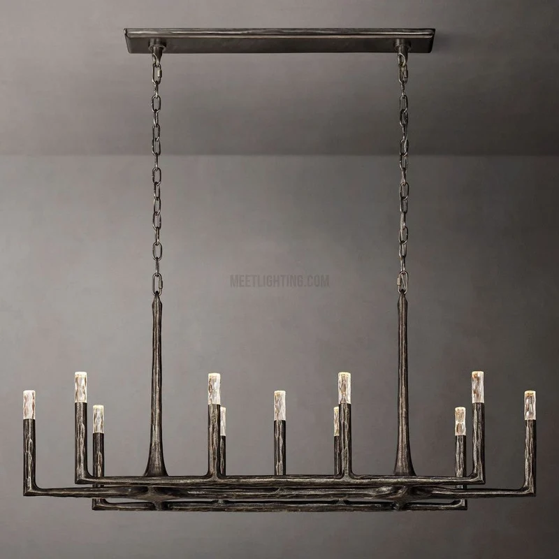 Lineaire Kroonluchter Gesmeed Metaal Glas 137cm 183cm 244cm Messing Brons Tinnen Eethoek Foyer Woonkamer | Sansoti