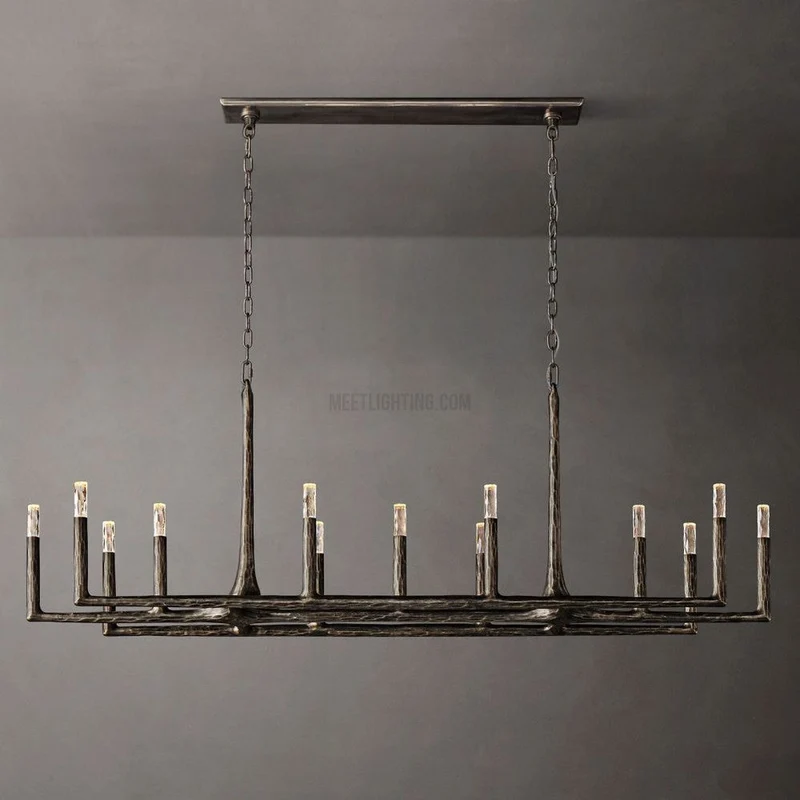 Lineaire Kroonluchter Gesmeed Metaal Glas 137cm 183cm 244cm Messing Brons Tinnen Eethoek Foyer Woonkamer | Sansoti