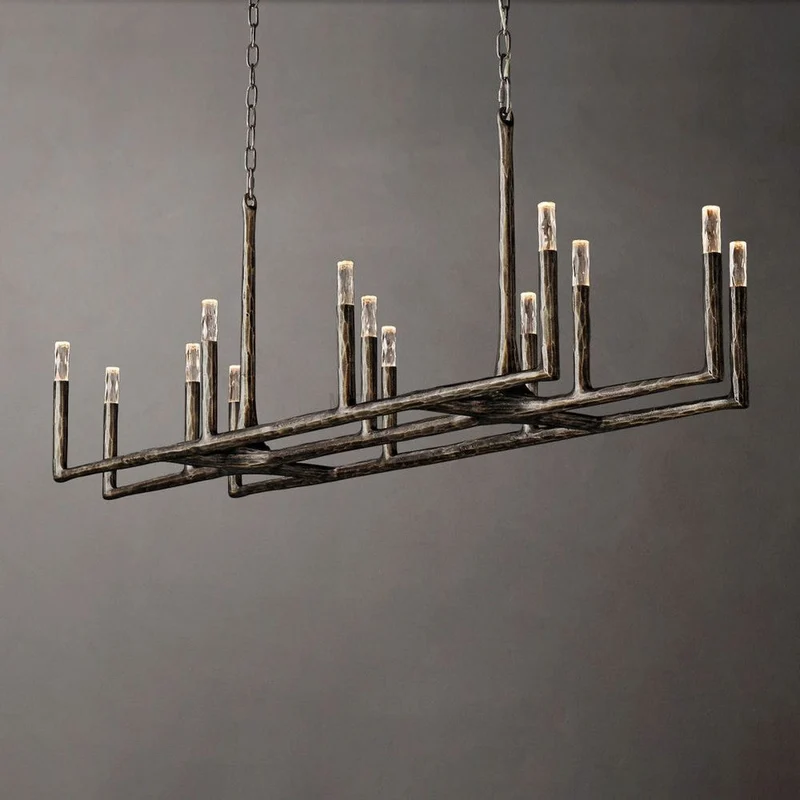 Lineaire Kroonluchter Gesmeed Metaal Glas 137cm 183cm 244cm Messing Brons Tinnen Eethoek Foyer Woonkamer | Sansoti
