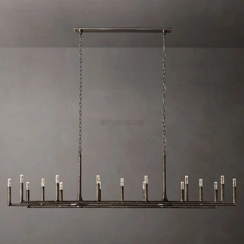 Lineaire Kroonluchter Gesmeed Metaal Glas 137cm 183cm 244cm Messing Brons Tinnen Eethoek Foyer Woonkamer | Sansoti