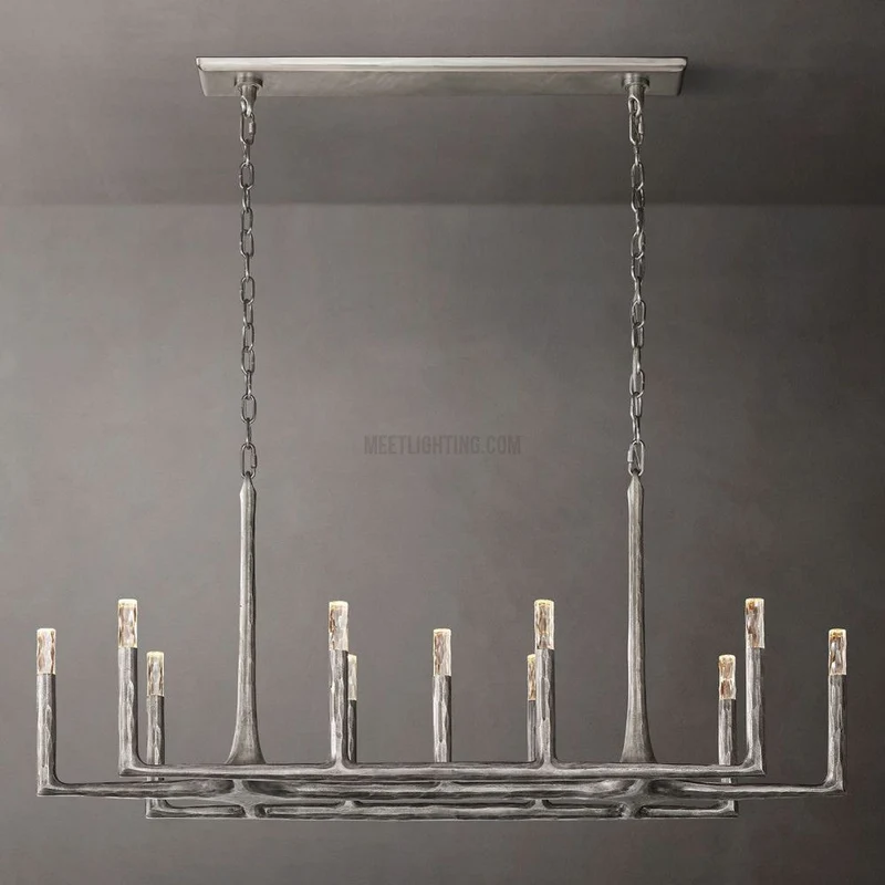 Lineaire Kroonluchter Gesmeed Metaal Glas 137cm 183cm 244cm Messing Brons Tinnen Eethoek Foyer Woonkamer | Sansoti