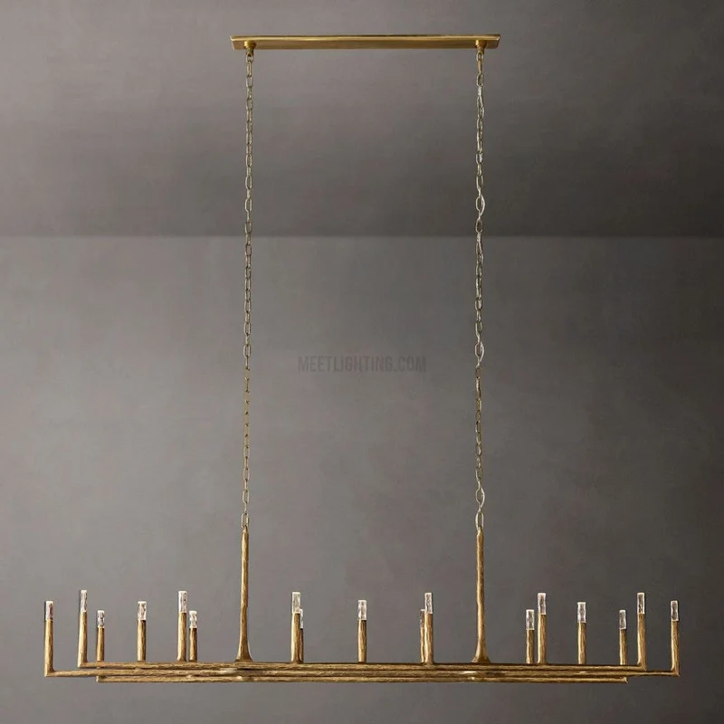 Lineaire Kroonluchter Gesmeed Metaal Glas 137cm 183cm 244cm Messing Brons Tinnen Eethoek Foyer Woonkamer | Sansoti