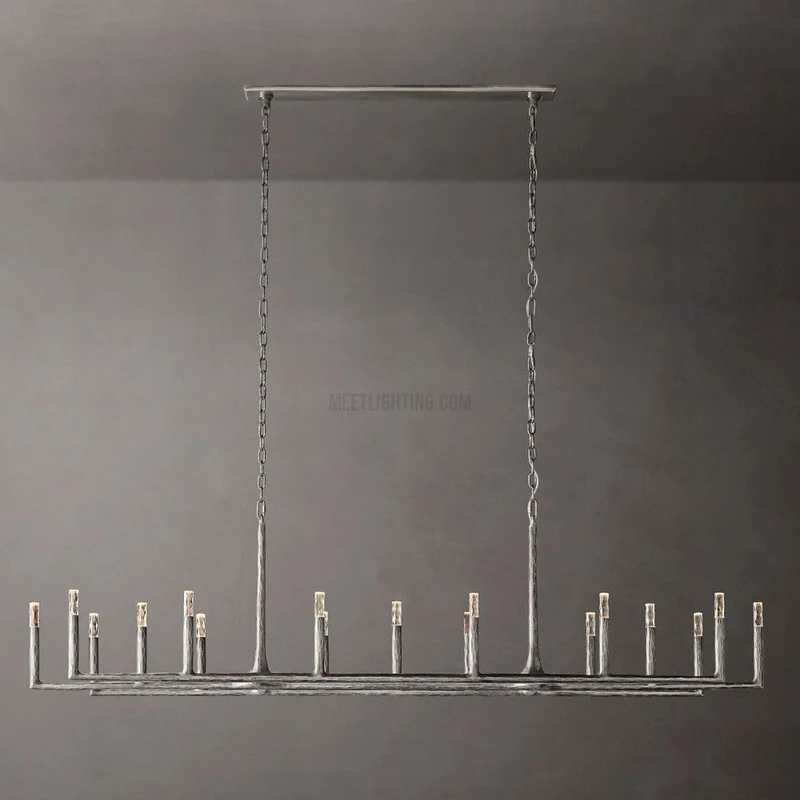 Lineaire Kroonluchter Gesmeed Metaal Glas 137cm 183cm 244cm Messing Brons Tinnen Eethoek Foyer Woonkamer | Sansoti