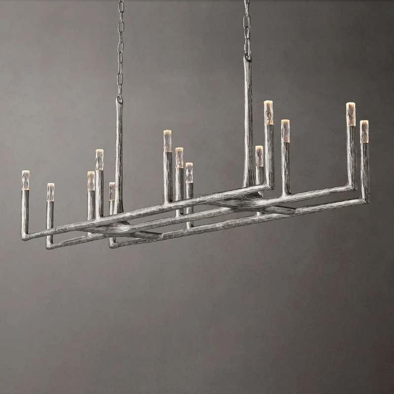 Lineaire Kroonluchter Gesmeed Metaal Glas 137cm 183cm 244cm Messing Brons Tinnen Eethoek Foyer Woonkamer | Sansoti