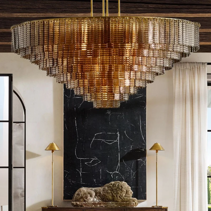 Ronde Kroonluchter Glas & Messing 41-65cm Eetkamer Woonkamer Foyer Entree Slaapkamer Hotelverlichting | Sansoti