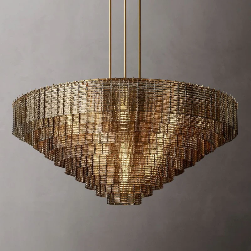 Ronde Kroonluchter Glas & Messing 41-65cm Eetkamer Woonkamer Foyer Entree Slaapkamer Hotelverlichting | Sansoti