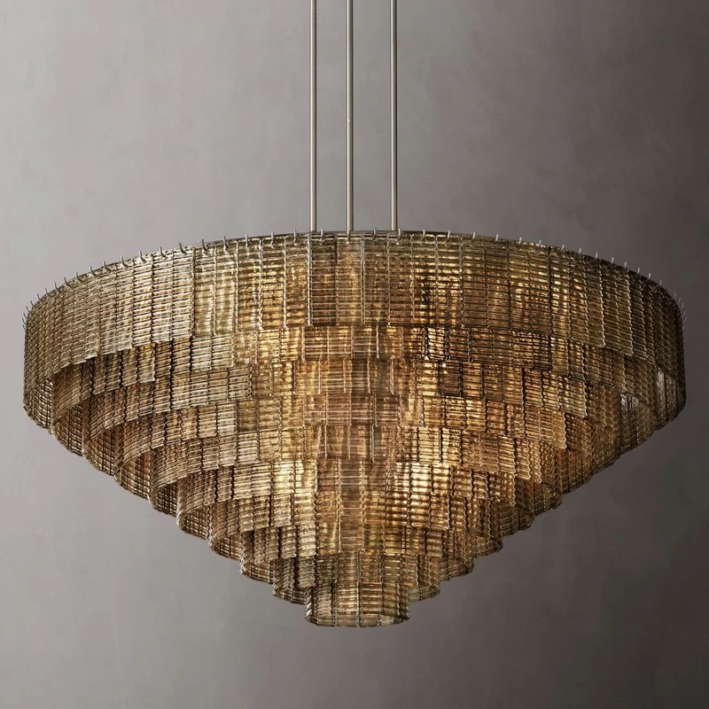 Ronde Kroonluchter Glas & Messing 41-65cm Eetkamer Woonkamer Foyer Entree Slaapkamer Hotelverlichting | Sansoti