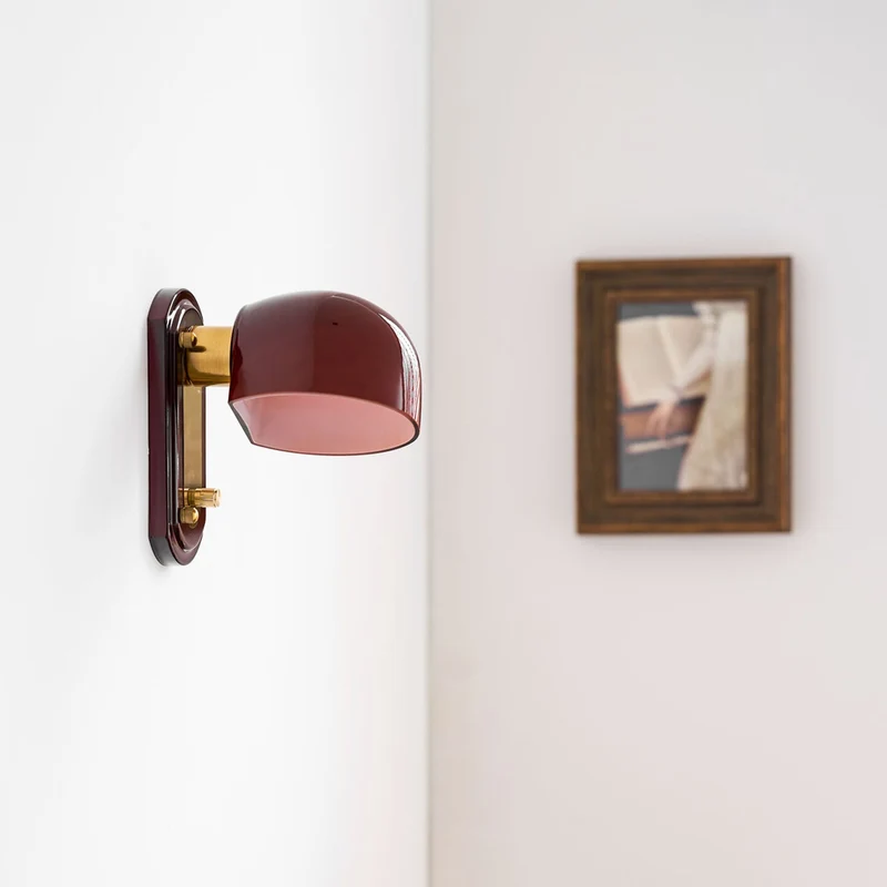 Vintage Wandlamp met Rode Glazen Kap — Sfeervolle Retro Verlichting voor Woonkamer & Eetkamer | Sansoti
