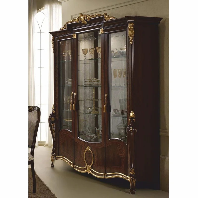 Casa Padrino Luxus Barock Vitrine Dunkelbraun / Gold 198 x H. 231 cm - Barock Möbel - Made in Italy
