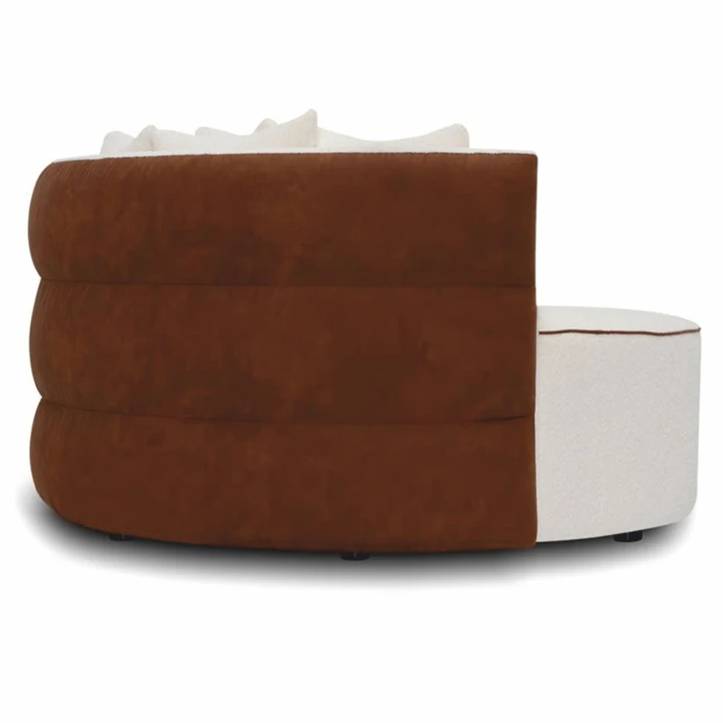 Casa Padrino Luxus Sofa Weiß / Braun Ø 132 cm - Rundes Wohnzimmer Sofa