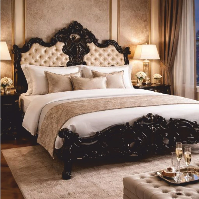 Casa Padrino Luxus Barock Doppelbett Schwarz / Gold - Barock Schlafzimmer Möbel